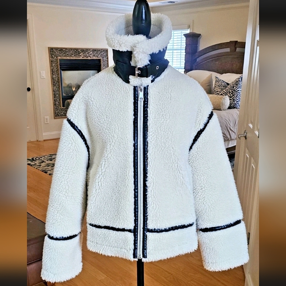 ZARA FAUX SHEARLING BIKER JACKET ZW COLLECTION ECRU (M) Retail $200 EUC-naked - Picture 7 of 16
